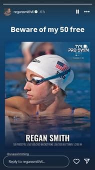 Regan Smith issued a warning ahead of the TYR Swim Pro Series; Instagram - @regansmith4